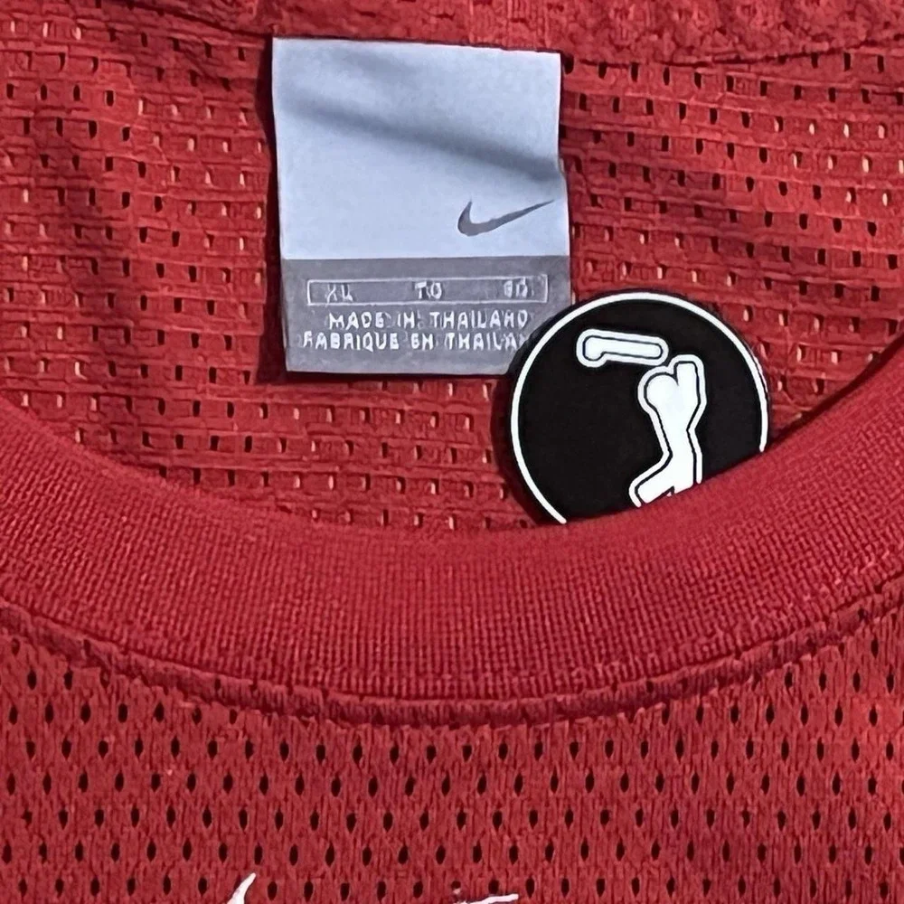 Y2K Nike Center Swoosh Red Sleeveless Basketball Jersey with Silver Side Panels